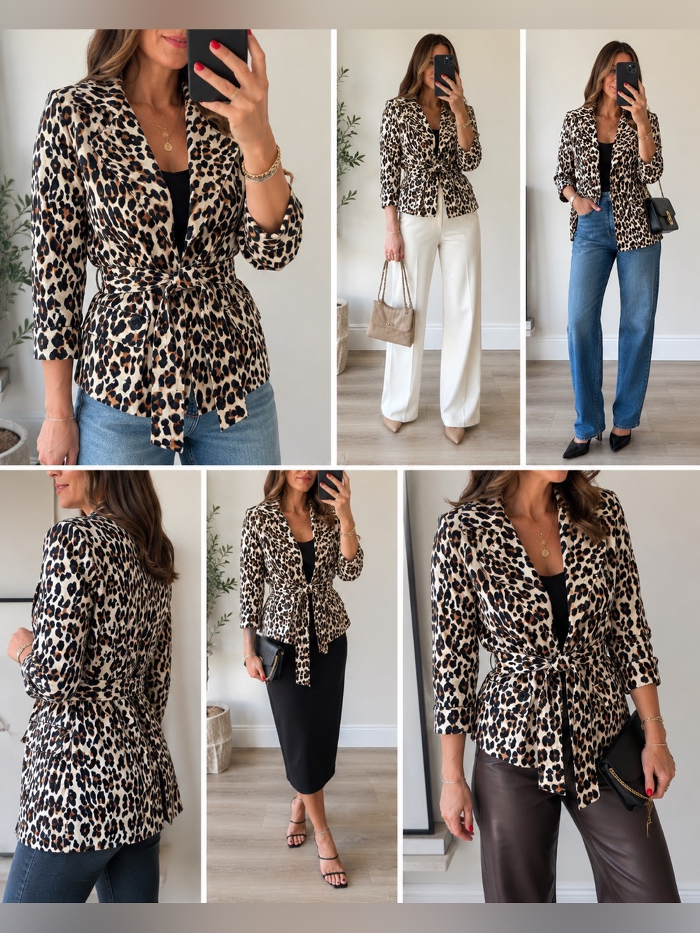 Nine West Leopard Print Tie-Waist Blazer in Beige and Black